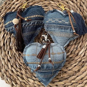 Denim Heart Charm, Small love gift love heart key ring, handbag charm,  sustainable gift, Denim keyring
