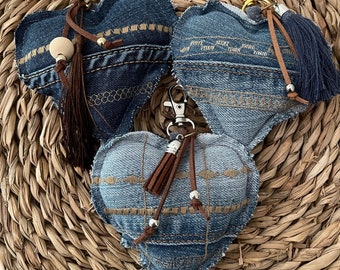 Recycled Denim Heart Charm: Handmade Sustainable Keyring