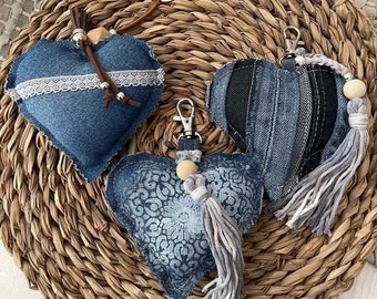 Recycled Denim Heart Keychain: Eco-Friendly Bag Charm