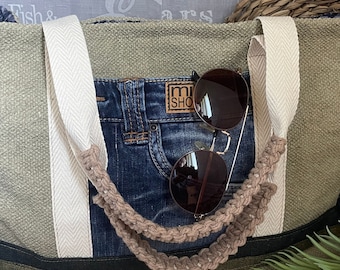 Recycled Denim Tote Bag: Jute & Jean Large Beach Bag