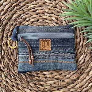 Petites pochettes en denim, porte-clés, porte-clés, porte-monnaie en denim recyclé, petite pochette zippée, idée cadeau, cadeau femme