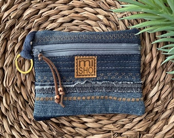 Denim Small pouches, Key wallet, key ring, recycled denim coin purse, zipper small pouch, gift idea, women gift