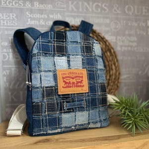 Handmade recycled denim mini backpack, Modern and casual style denim mini bag pack for women