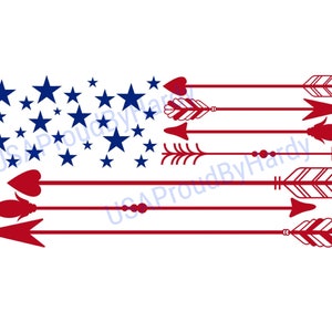 May include: A red, white, and blue American flag design with a row of red arrows with decorative details. The arrows point to the left.