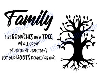 Family Like Branches On A Tree We All Grow In Different Direction But Our Roots Remain As One- Digital File - Digital Download