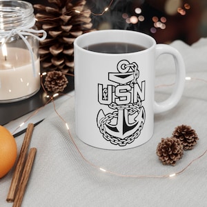 Taza de la Marina, taza de café patriótica, regalo militar, taza de té de marinero de EE. UU., taza de la Marina de veteranos, fuerzas navales estadounidenses, taza de regalo de la Marina de EE. UU., jefe de la Marina