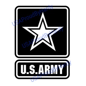 May include: Black and white U.S. Army logo with a white five-pointed star in a black square and the text "U.S. ARMY" in a black rectangle.