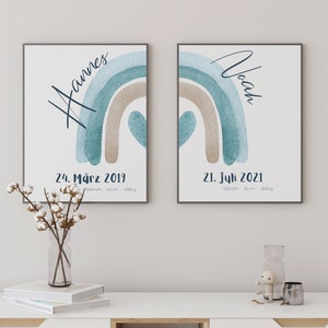 Kinderzimmer Geschwister Poster Regenbogen 2er Set Wandbilder, Geschenk zur Geburt