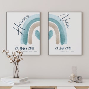 Affiche chambre d'enfant fratrie arc-en-ciel lot de 2 fresques murales, cadeau naissance