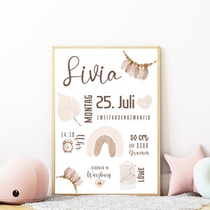 Personalisierte Geburtstafel, Meilensteintafel, Geburtsposter, Boho, Geschenk Taufe, Geburt