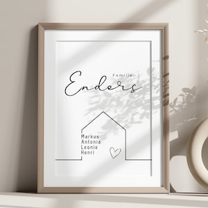 Poster Familie, personalisiert mit Vornamen & Nachname, Geschenk, Erinnerung, Umzug, Wohnzimmer, Bild, Bauherren, Hausbau, Valentinstag