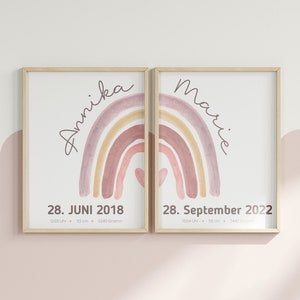 Kinderzimmer Geschwister Poster Regenbogen 2er Set Wandbilder, Geschenk zur Geburt, Taufe