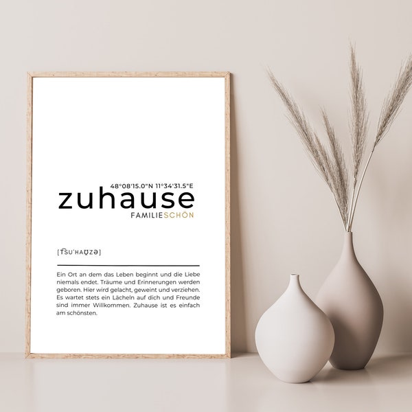 Personalisiertes Familienposter von deinem Zuhause mit Koordinaten, Geschenk Einweihung, Einzug, Hausbau, Bauherren, Richtfest, Weihnachten