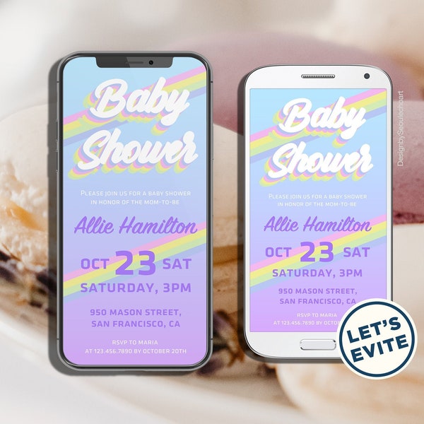 Baby Shower customize Mobile Electronic Invitation evite rainbow colorful eCard Digital Craft Design Editable File Save the date ecofriendly