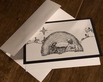 Tarjeta de impresión de natividad en blanco y negro 5x7