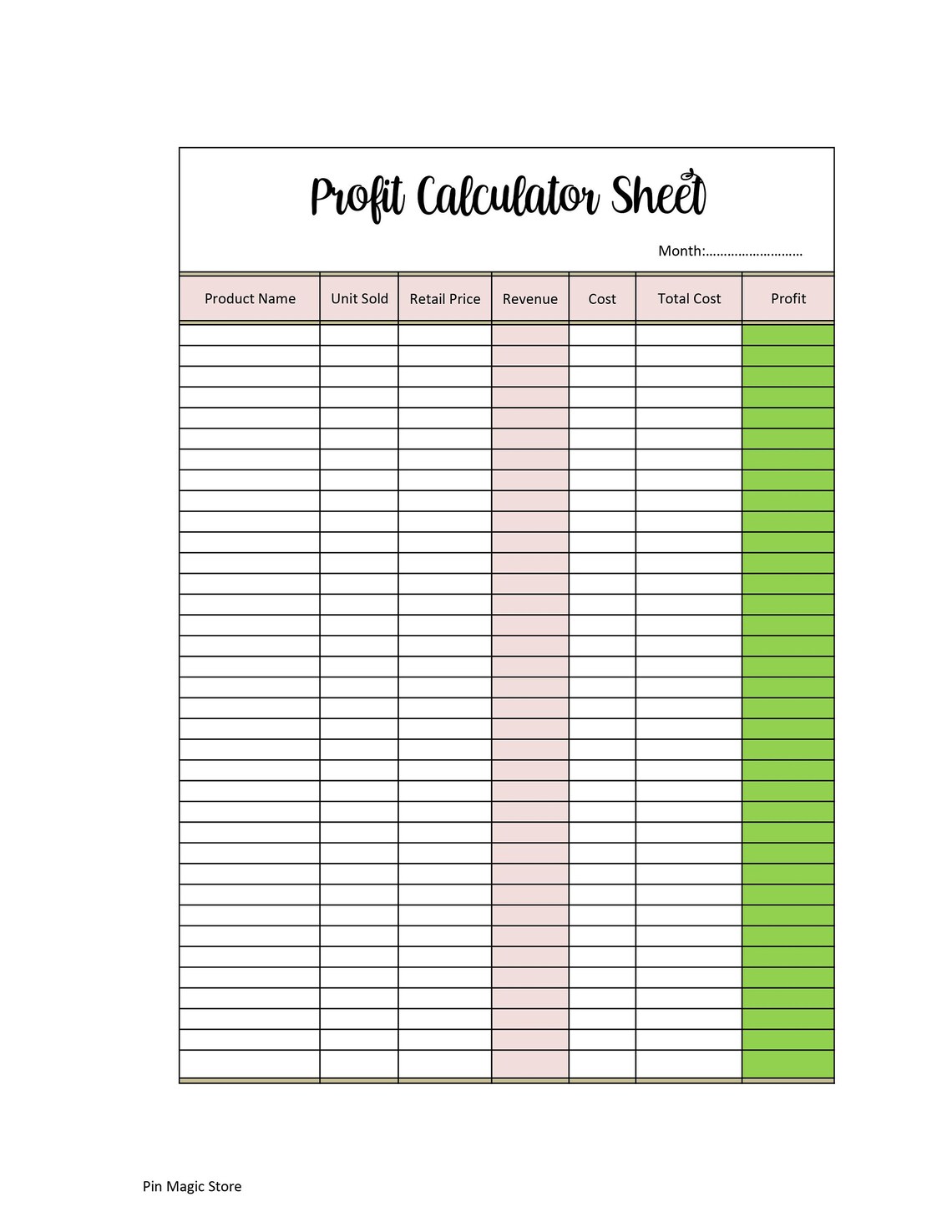 Etsy Cost/profit Calculator Sheet Profit Calculator Template Etsy