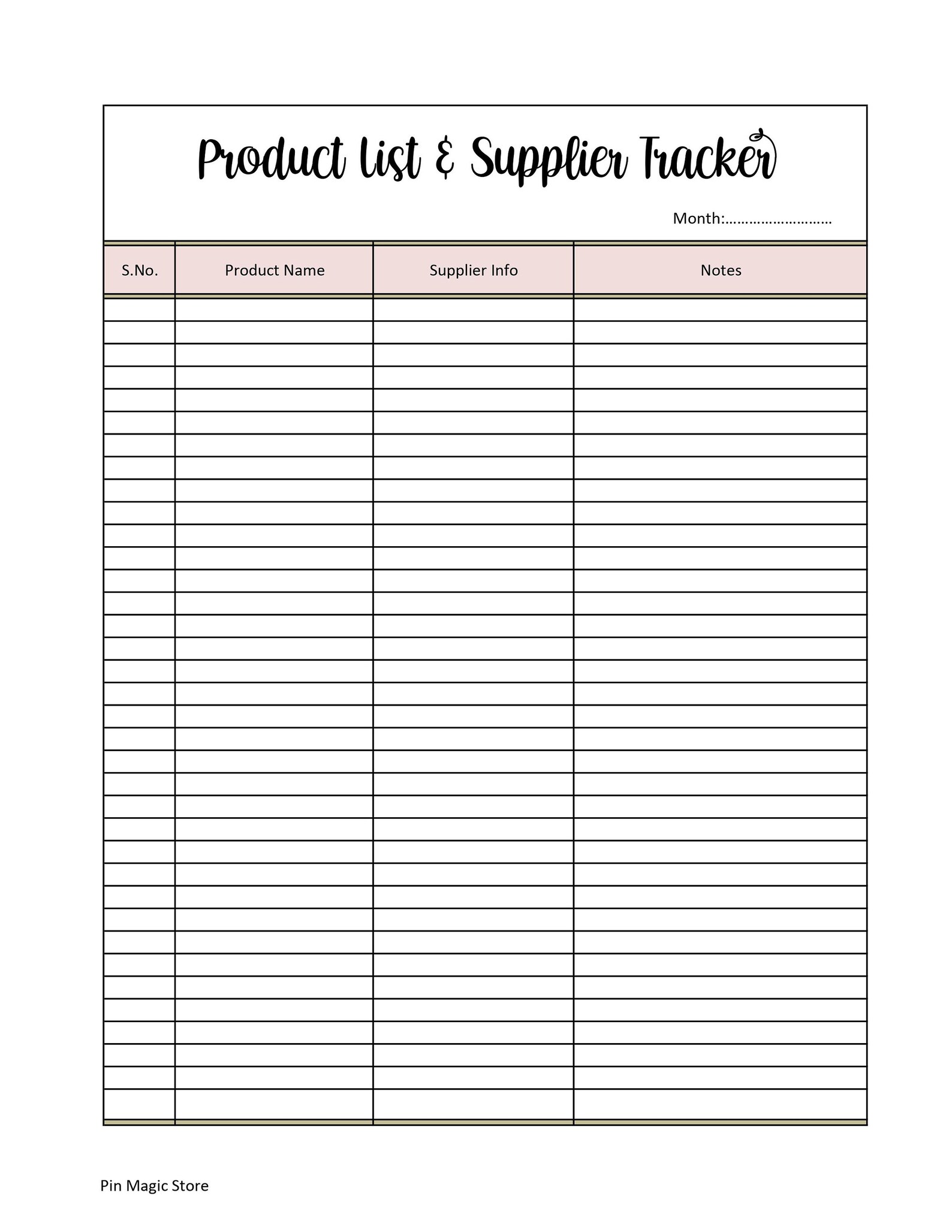Product Supplier and vendor list Supplier tracker Etsy shop Etsy