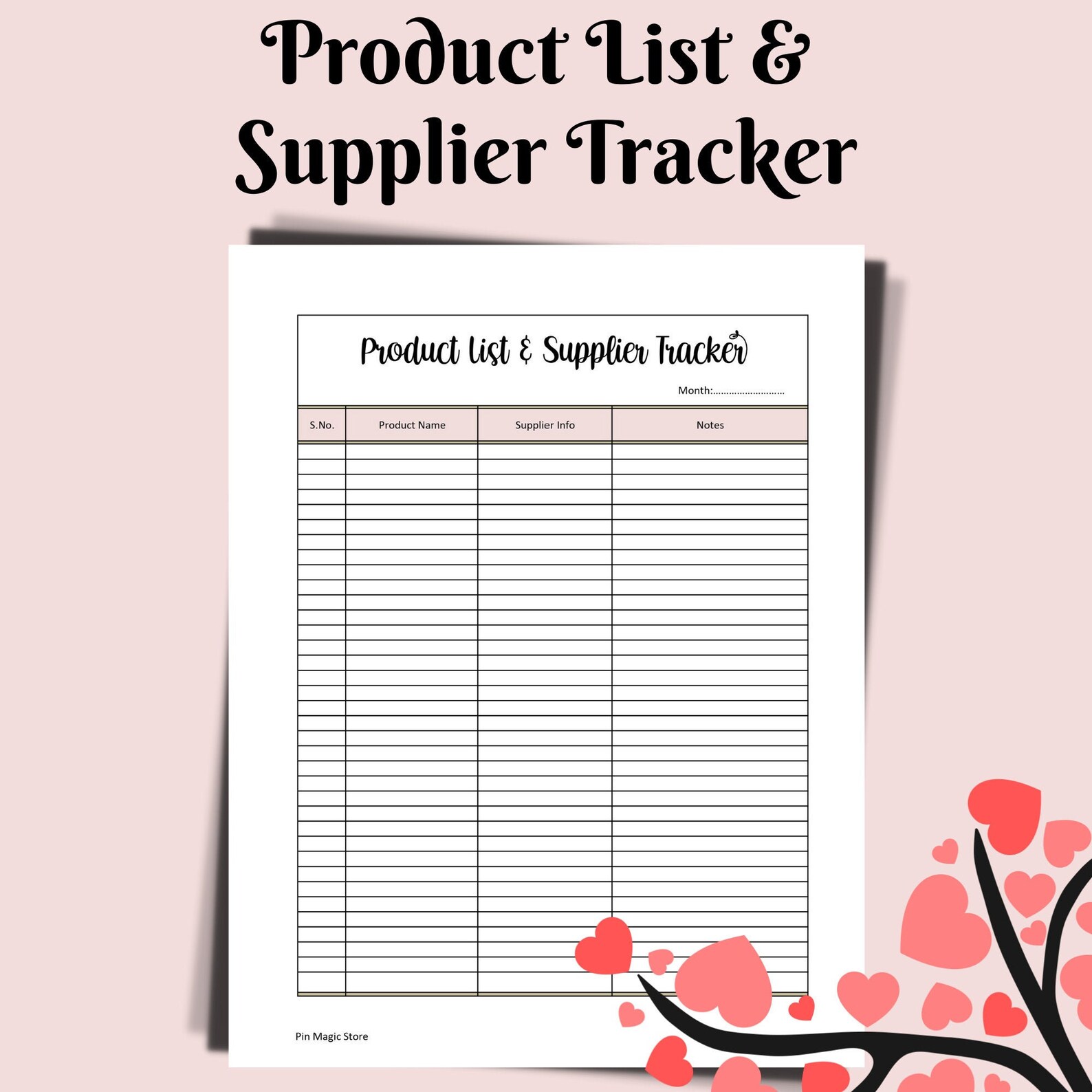 Product Supplier and vendor list Supplier tracker Etsy shop Etsy