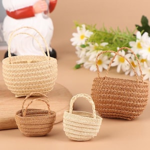 Miniatuur strozak, Houten manden poppenhuis, Miniatuur rotan mand, Keukenaccessoires poppenhuis, Fantasiespelspeelgoed,