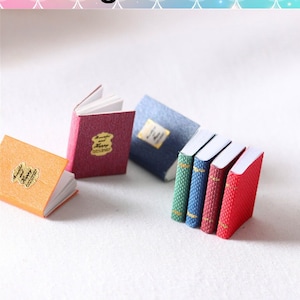 Juego de 4 libros en miniatura de casa de muñecas a escala 1:12, que se pueden abrir con páginas en blanco