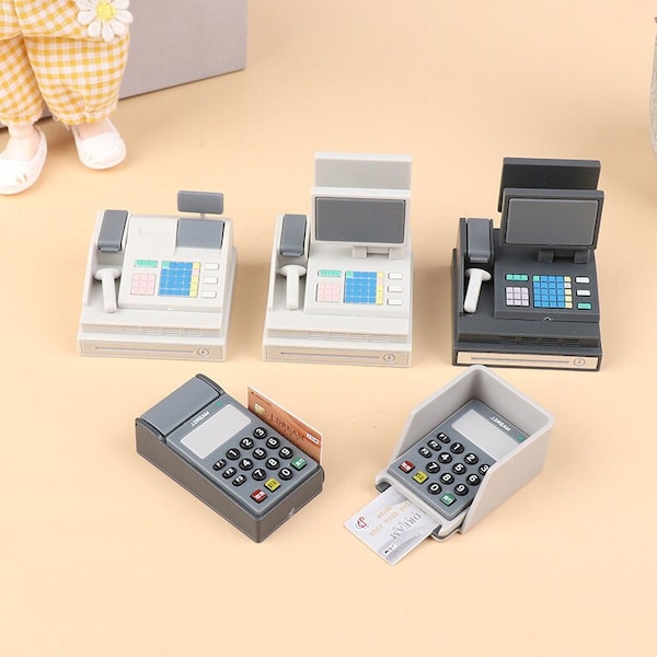 Miniature Cash Register,  Miniature Simulation Scanner, Doll House Supermarket Decoration, Card Swipers Model