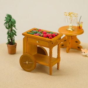 Miniatuur serveerwagen, miniatuur restaurant eetkamer houten wagen, poppenhuis serveerwagen, decor mini trolley wagen, meubels poppenhuis
