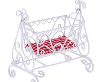 dollhouse cradle, Dollhouse Miniature Furniture Metal Cradle, Miniature Baby Crib, Dollhouse Bed