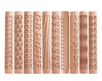 Rouleau à pâtisserie texturé en bois, Rouleau à pâtisserie en poterie, Rouleau à texture en pâte polymère, Bois à outils en argile