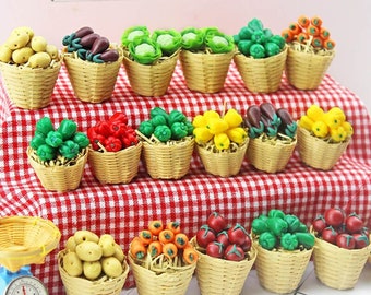 Miniature Vegetalbes,Dollhouse Vegetable Basket,Miniature Food,Miniature Kitchen Accessories