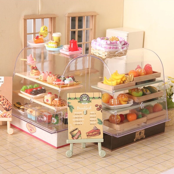 Dollhouse Display Cabinet, Dollhouse Miniature Cake Sweets Display Cabinet, Miniature Display Cabinet