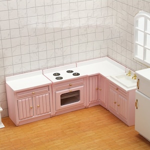 Miniature Kitchen Cabinets,Mini Kitchen Cupboard Sink Cooking Counter Toy Model,Dollhouse Miniature Furniture Accessories