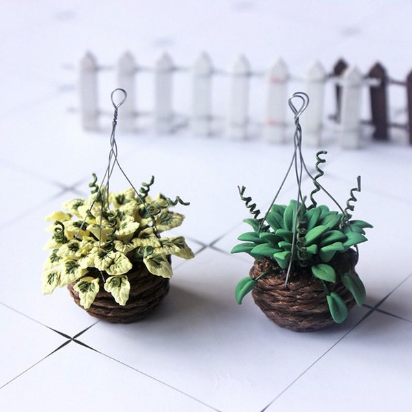 Miniature Hanging Plants,Mini Green Potted Plant,Simulation Hanging Flower Model for Doll House Decoration,Miniature Accessories