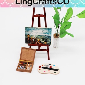 Miniature Painting Set,Mini Painting Box Pigment Sticks,Dollhouse Miniatures Paint Box, Dollhouse Miniatures, DIY Accessories