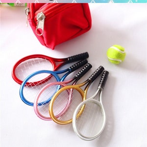 Miniature Tennis Racquet,Simulation Mini Sports Items,Tennis Racket Ball Model Set,Dollhouse Accessories