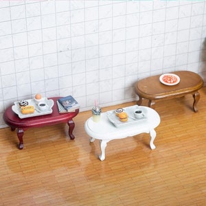 Dollhouse Wooden Table, Miniature White Coffee Table,Miniature Furniture for Dollhouse,Doll Kid&#39;s Play House Toys