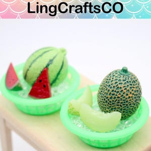 Dollhouse Fruit Set,Dollhouse Chilled Fruit,Miniature Simulation Watermelon/Cantaloupe,Dollhouse Kitchen Accessory,Pretend Play Toy