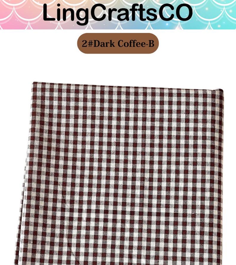 May include: A folded piece of fabric featuring a dark coffee brown and white gingham check pattern. The text LingCraftsCO and 2#Dark Coffee-B are visible at the top of the image, identifying the brand and the specific colorway of the textile.