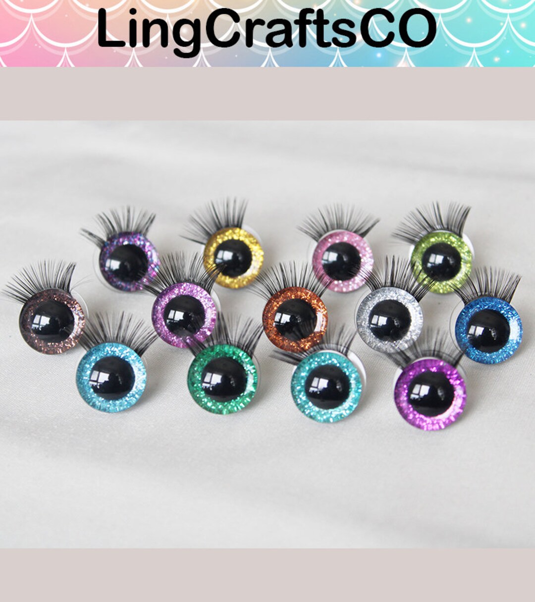 20pcs 3D Glitter Safety Eyes, Safety Eyes With Eyelashes With Eyelashes, Stuffed Plush 3D