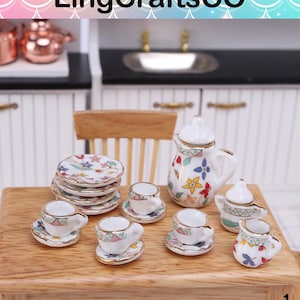 Service à thé pour maison de poupée, vaisselle miniature, ensemble de tasses à thé en céramique et porcelaine, accessoires de cuisine pour maison de poupée, jouets pour enfants