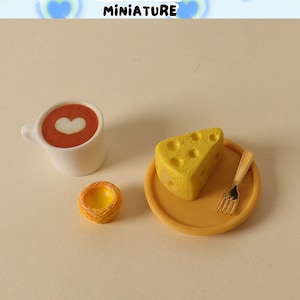 Dollhouse Cheese,Miniature Coffee,Dollhouse Dessert Set,Mini Tray,Dollhouse Kitchen Accessory,Pretend Play Toy