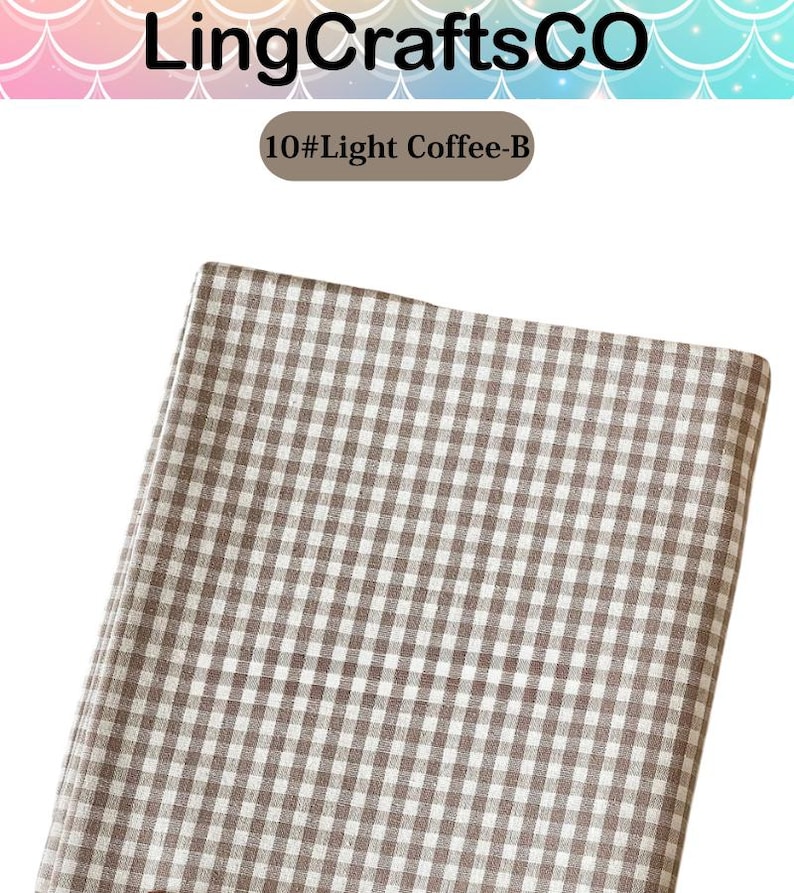 May include: A rectangular piece of fabric featuring a light coffee brown and white gingham check pattern. The text LingCraftsCO and 10#Light Coffee-B are visible at the top of the image, identifying the product color and brand name clearly.