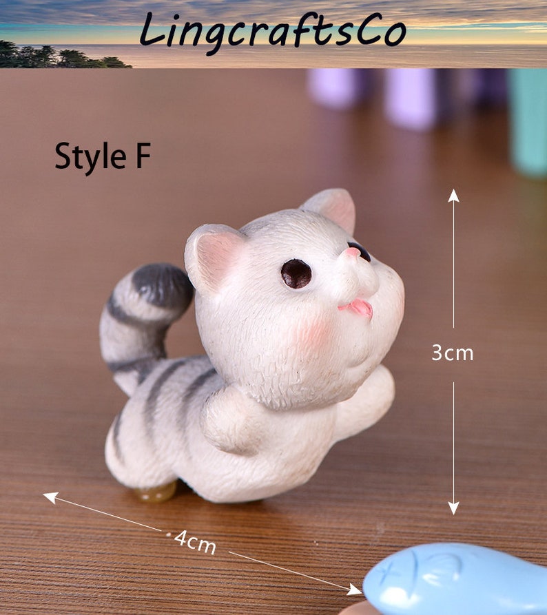 Miniature Cat Statue Miniature Cute Cat Fish Plate Set Etsy