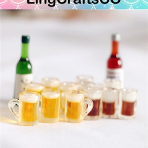 5PCS Dollhouse Beer,MIniature Beer, Mini Beer Decor,Miniature Foaming Beer,Dollhouse Cup of Beer,Miniature Doll Drinks