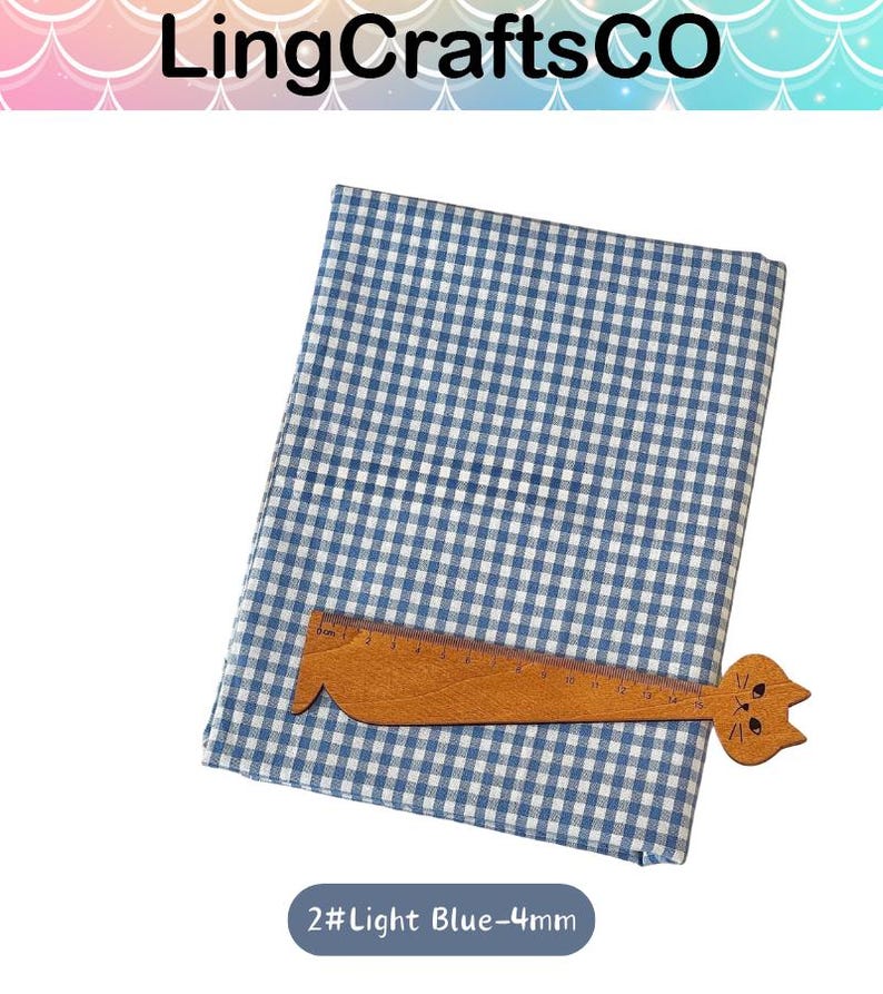 Tela de algodón a cuadros azules cortada a medida, tela a cuadros retro para confección de ropa, manteles y tapicería. imagen 6