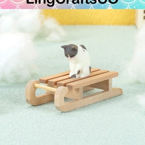 Miniature Sleigh,Dollhouse Wooden Sleigh,Christmas Scene Decor,Mini Wooden Christmas Sleigh Model,DIY Accessory