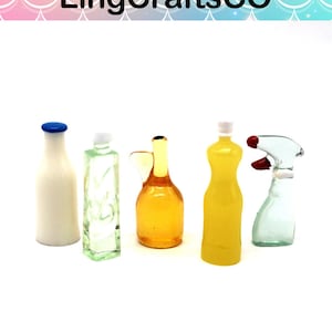 5pcs/set Dollhouse Cleaning, Miniature Plastic Kitchen Bottles for Dollhouses, Dollhouse Miniature Accessories,1:12 Scale