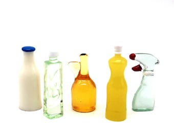 5 pezzi/set pulizia della casa delle bambole, bottiglie da cucina in plastica in miniatura per case delle bambole, accessori in miniatura per casa delle bambole, scala 1:12