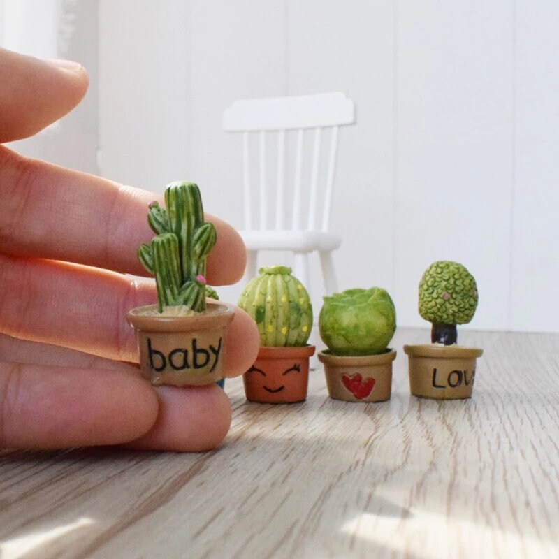 Dollhouse Miniature Terracotta Clay Bonsai #81 Kidney 1:12 Garden Flowers Cactus 