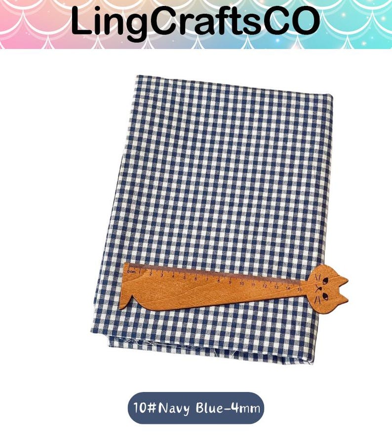 Tela de algodón a cuadros azules cortada a medida, tela a cuadros retro para confección de ropa, manteles y tapicería. imagen 14