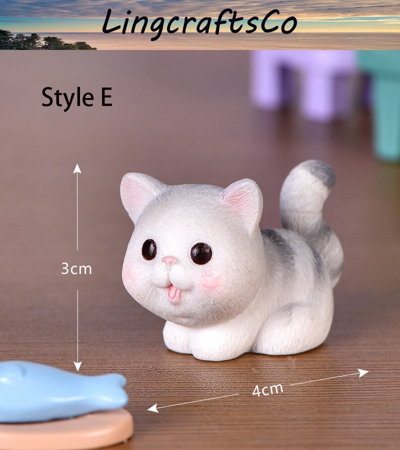 Miniature Cat Statue Miniature Cute Cat Fish Plate Set Etsy